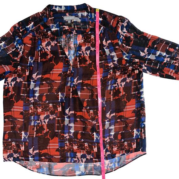 Vince Camuto Plaid Floral Red Blue Surplice V-Neck Long Sleeve Blouse Size M - Picture 11 of 13
